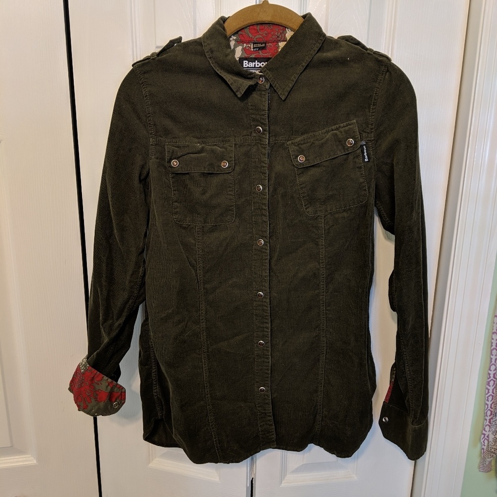 Barbour olive corderoy shirt